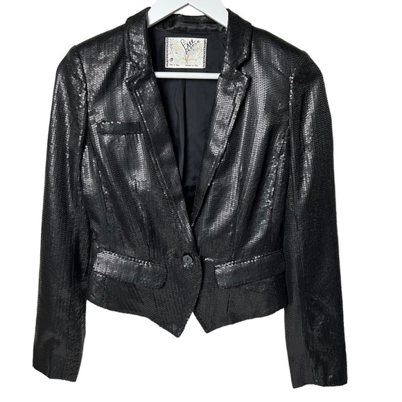 NWT Free People Women Blazer SZ 0 Black Sequin V-Neck One-Button Evening Jacket - Picture 10 of 11
